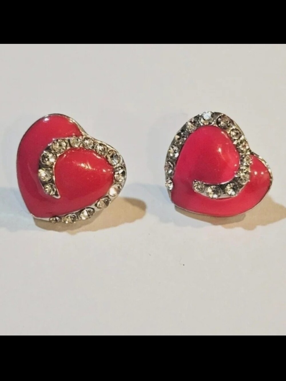 Enamel and Rhinestone Heart Shaped Earrings